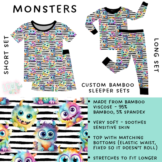 Ready To Ship - Monsters Bamboo Short and Long Sleeper Set - 5T