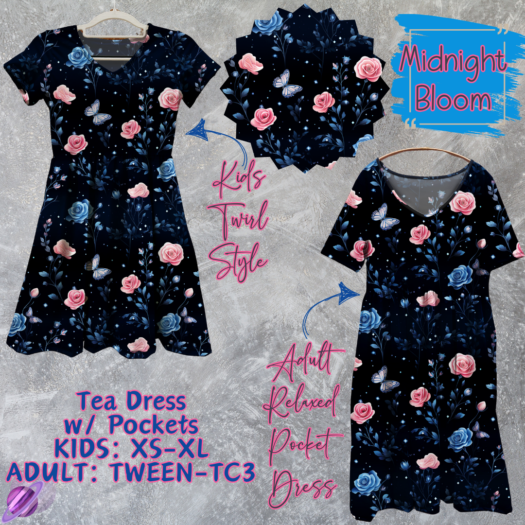 MIDNIGHT BLOOM - ADULT & KIDS - TEA DRESS RUN 3 - PREORDER CLOSING 3/11