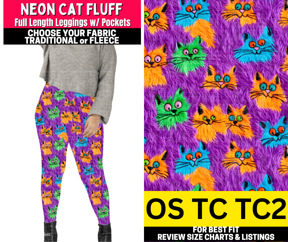 Neon Cat Fluff Leggings Choose Fleece or Traditional