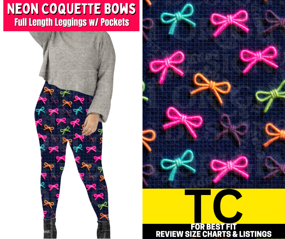 Neon Coquette Bows Full Length Leggings w/ Pockets