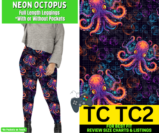 Neon Octopus Full Length Leggings w/ Pockets