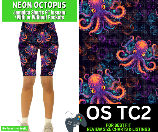 Neon Octopus Jamaica Shorts w/ Pockets