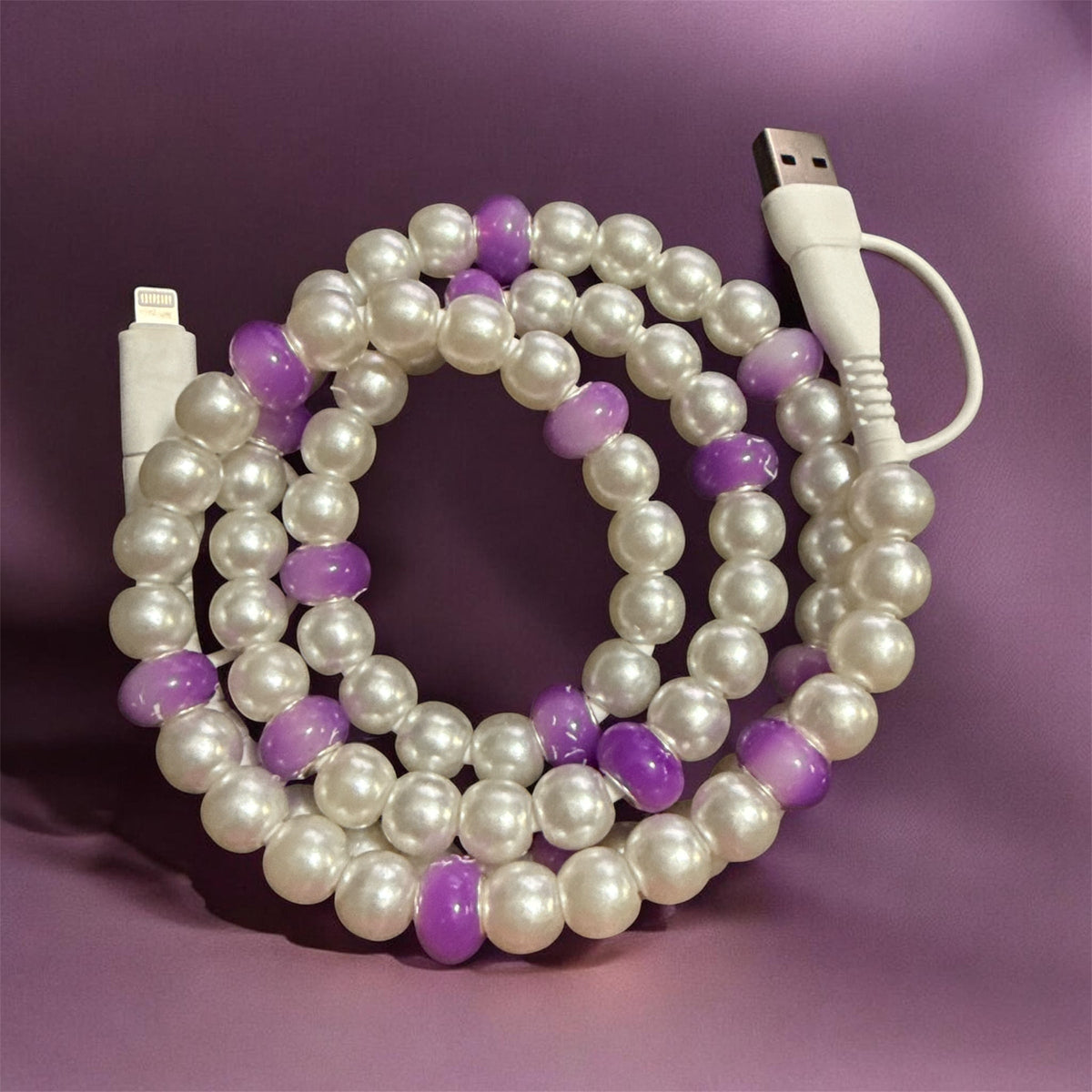 FUN DESIGNED BEADED 4-IN-1 FAST CHARGING CABLE - GREAT QUALITY AND LOTS OF COLORS