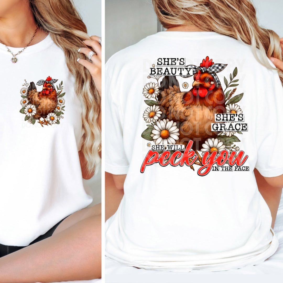 PECK YOU IN THE FACE - POCKET PRINT DOUBLE SIDED TEE