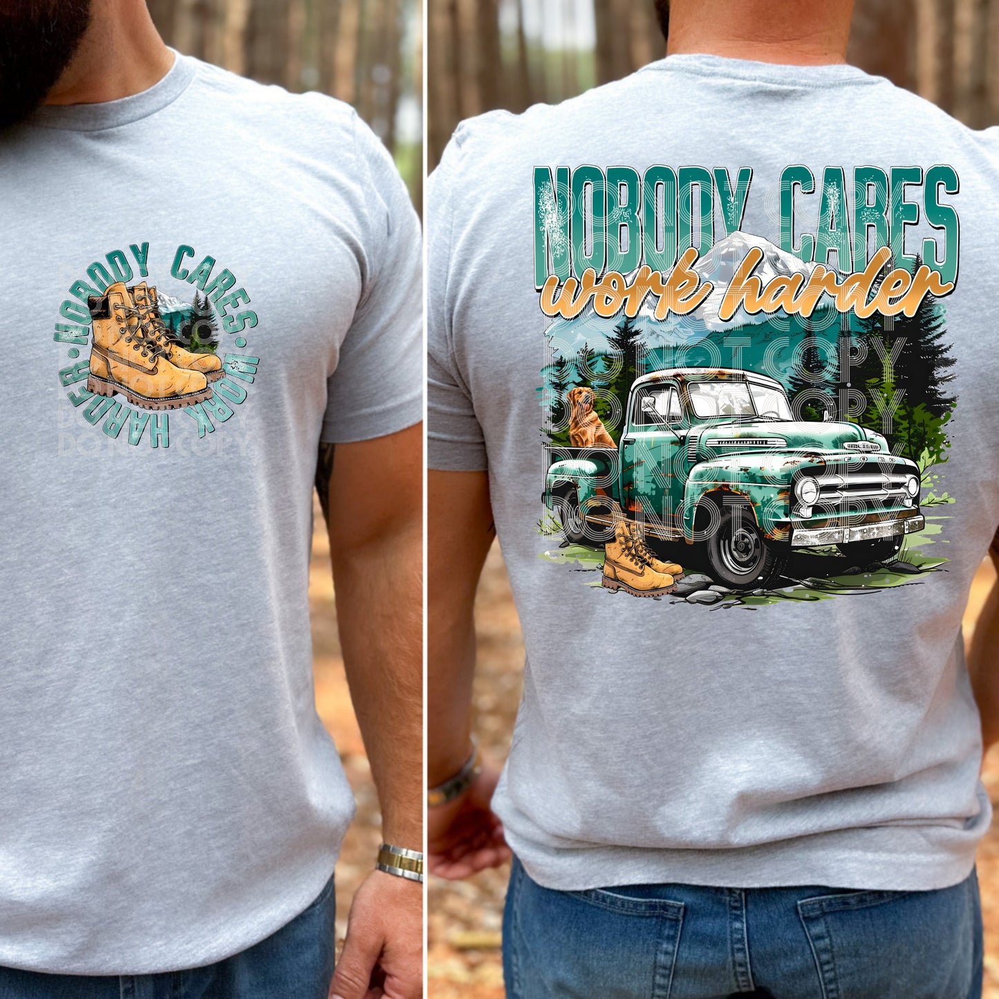 NOBODY CARES- POCKET PRINT DOUBLE SIDED TEE