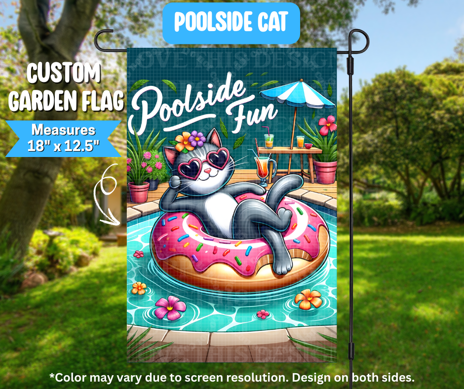 Poolside Cat Garden Flag