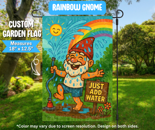 Rainbow Gnome Garden Flag