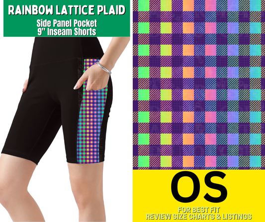 Rainbow Lattice Plaid Side Panel Pocket Jamaica Shorts