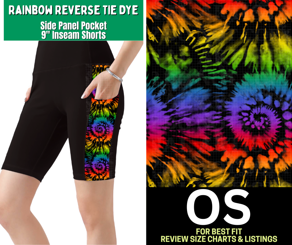 Rainbow Reverse Tie Dye Side Panel Pocket 9" Inseam Shorts