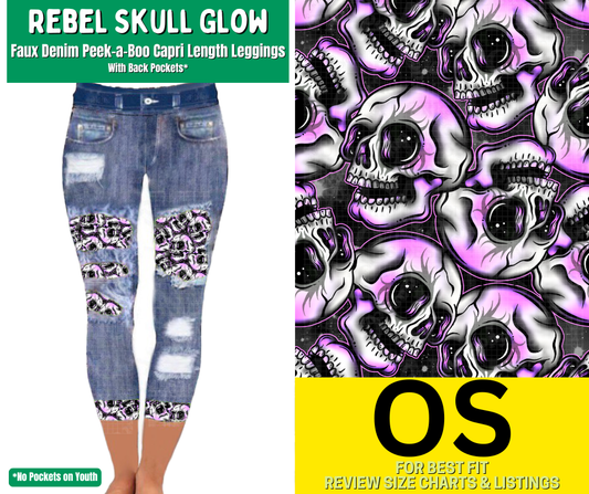 Rebel Skull Glow Capri Faux Denim Peekaboo