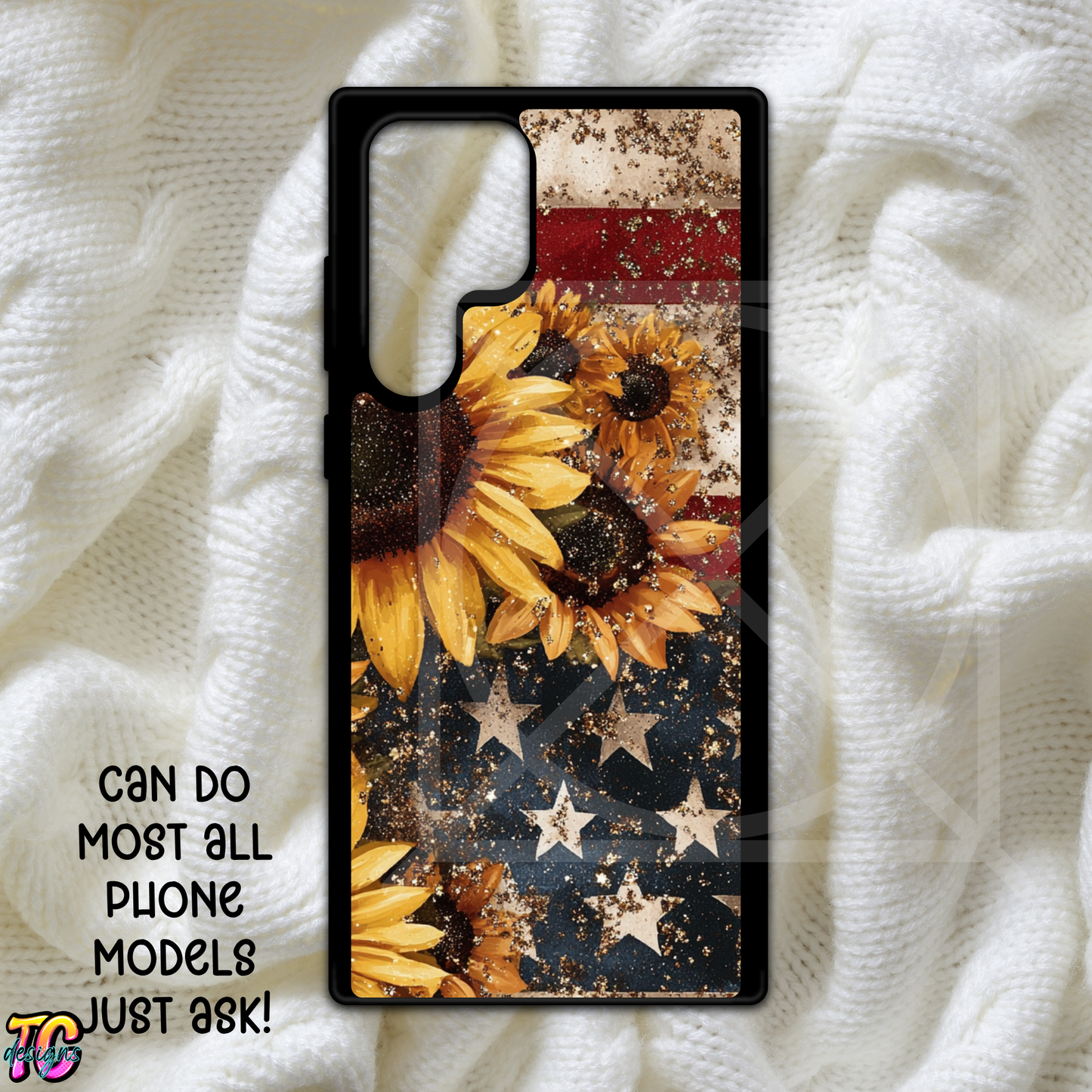 Sunflower Glitter Flag Phone Case Choose Model