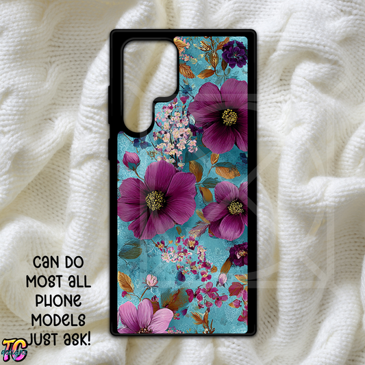 Turquoise Floral Phone Case Choose Model