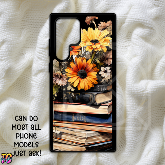 Realistic Flower Book Stack Phone Case Choose Model
