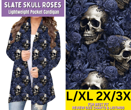 Slate Skull Roses Pocket Cardigan