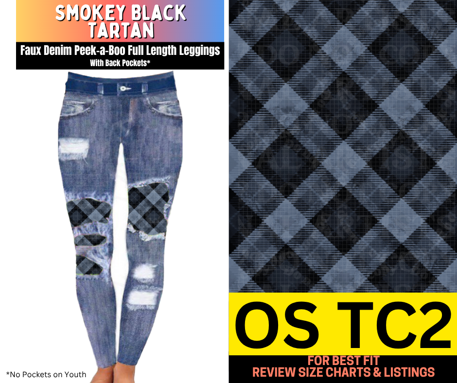 Smokey Black Tartan Faux Denim Full Length Peekaboo Leggings