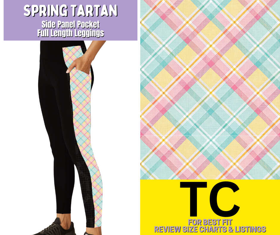 Spring Tartan Side Panel Pocket Full Length Leggings
