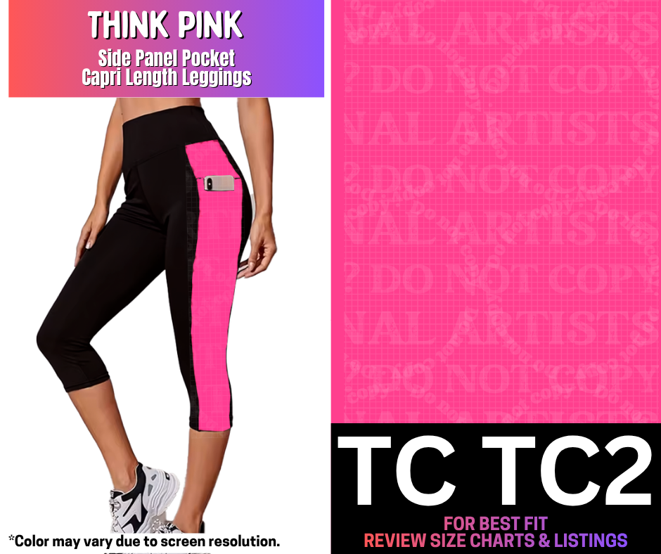 Think Pink Side Panel Pocket Capri Length Leggings