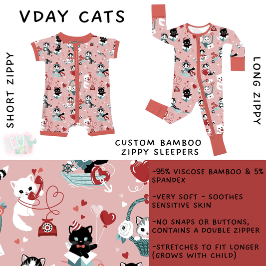 Ready to Ship - VDay Cats Long Zippy Sleeper - 3-6 mos, 2T, 3T & 6