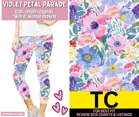 Violet Petal Parade Capri Length Leggings w/ Pockets