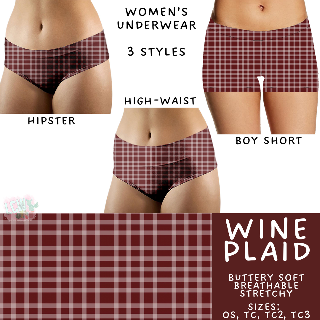 Ready to Ship Wine Plaid Women's Underwear - OS Hipster, TC Boy Short