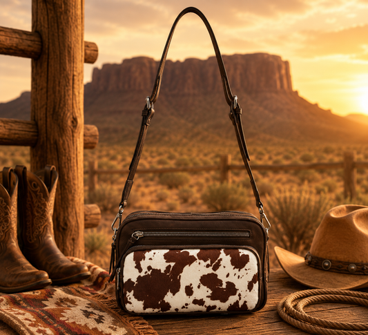 RODEO™ BROWN COW PRINT CROSS BODY HANDBAG  - GREAT SIZE!