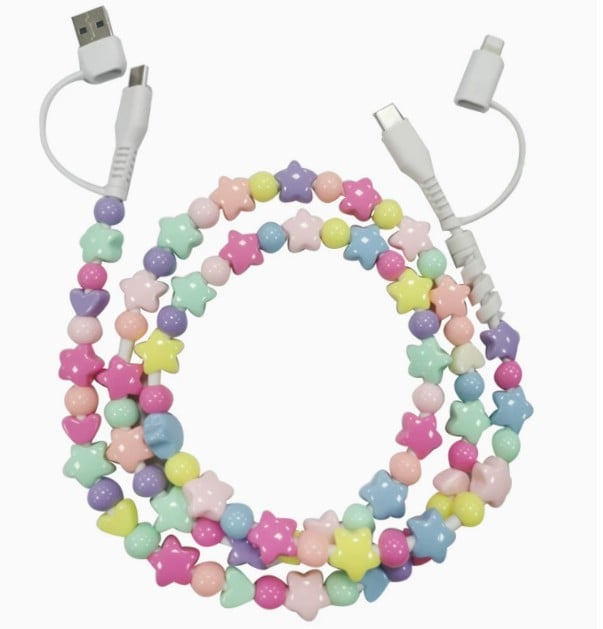 FUN DESIGNED BEADED 4-IN-1 FAST CHARGING CABLE - GREAT QUALITY AND LOTS OF COLORS