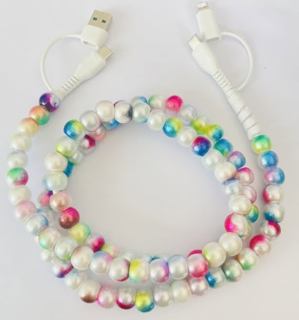FUN DESIGNED BEADED 4-IN-1 FAST CHARGING CABLE - GREAT QUALITY AND LOTS OF COLORS