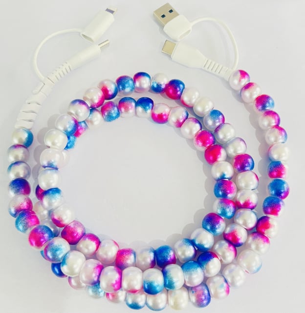 FUN DESIGNED BEADED 4-IN-1 FAST CHARGING CABLE - GREAT QUALITY AND LOTS OF COLORS