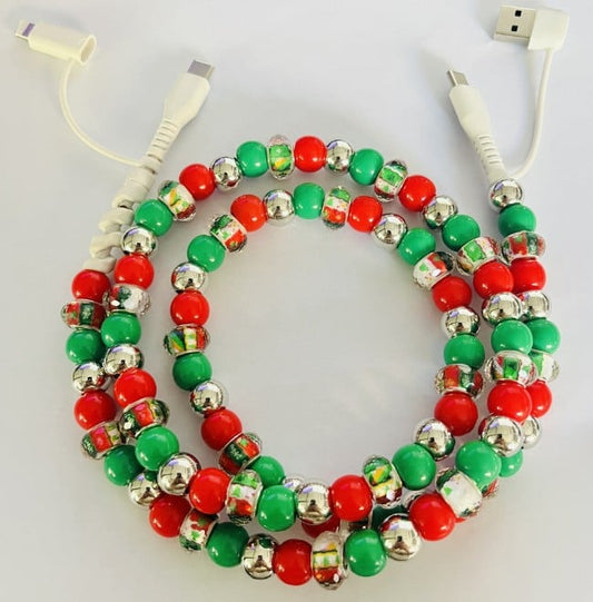 CHRISTMAS HOLIDAY BEADED 4-IN-1 FAST CHARGING CABLE - GREAT STOCKING STUFFER