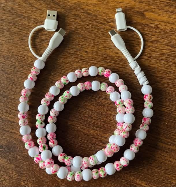 FUN DESIGNED BEADED 4-IN-1 FAST CHARGING CABLE - GREAT QUALITY AND LOTS OF COLORS