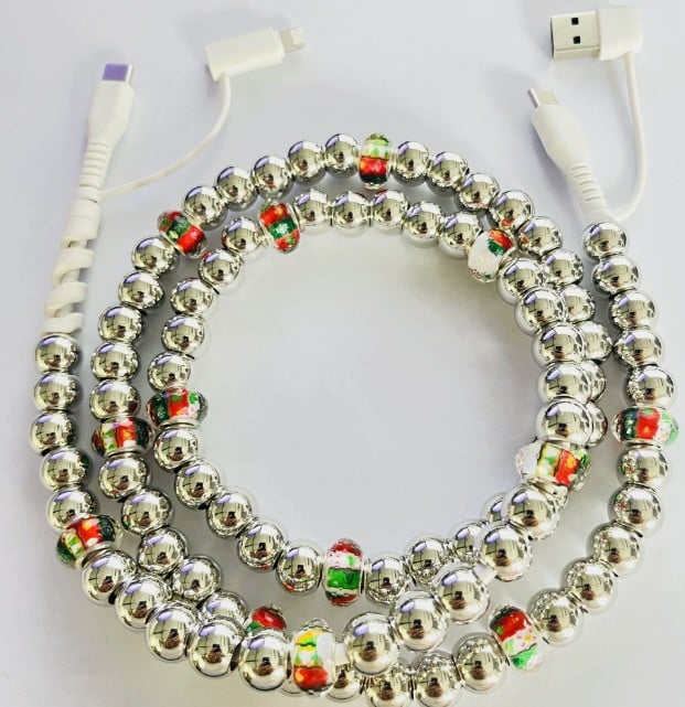 CHRISTMAS HOLIDAY BEADED 4-IN-1 FAST CHARGING CABLE - GREAT STOCKING STUFFER