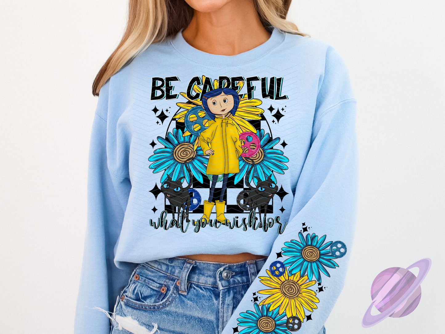 BE CAREFUL SWEATSHIRT W/ SLEEVE PRINT