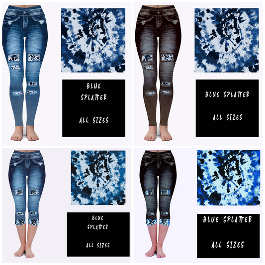 LEGGING JEAN RUN-BLUE SPLATTER (ACTIVE BACK POCKETS)