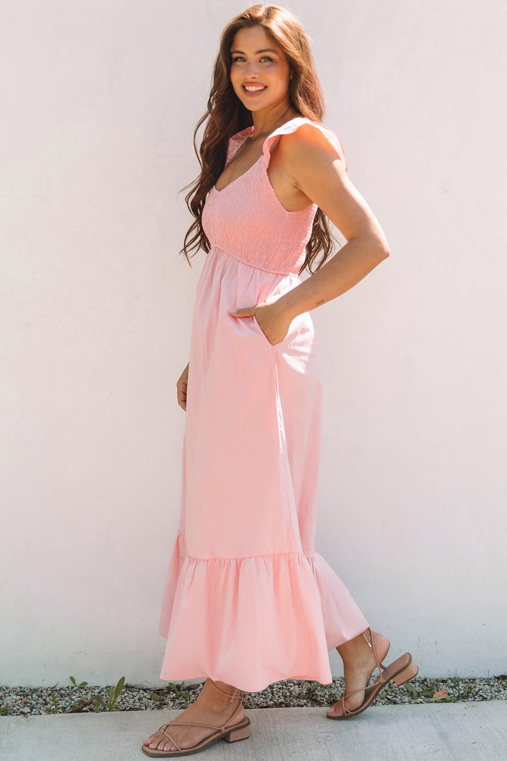 Ashlyn Flutter Sleeve Smocked Bodice Maxi Dress