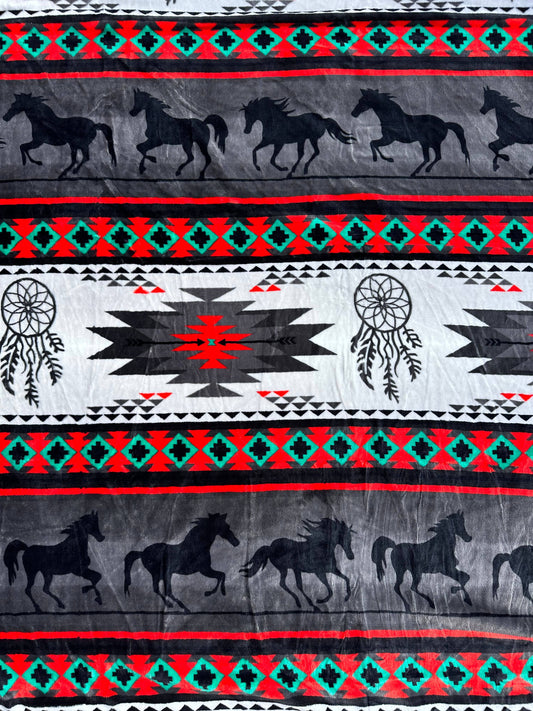 TWIN SOUTHWEST HORSE LIGHTWEIGHT FLANNEL BLANKET - 60X80"