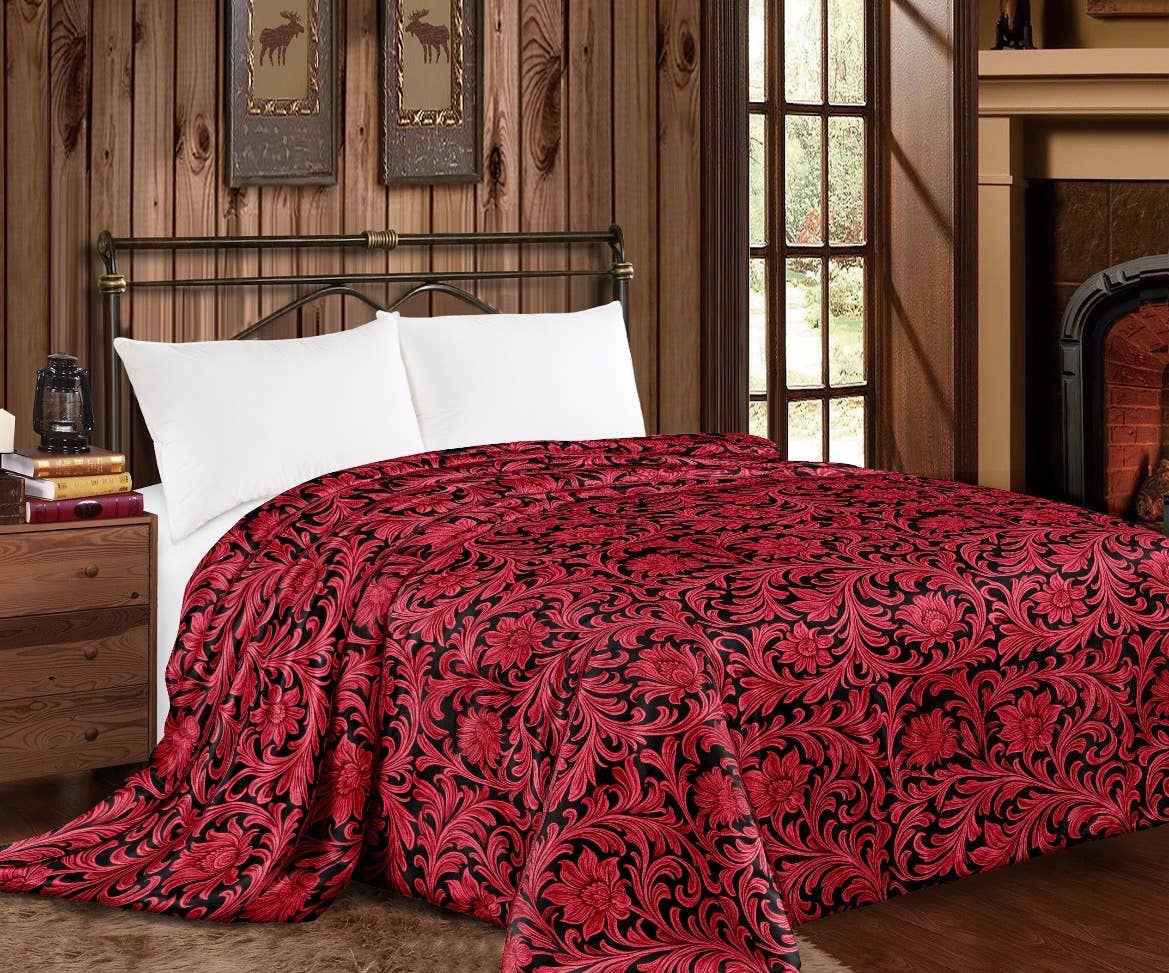 RED FLORAL MIA BRAND BLANKET - KING SIZE