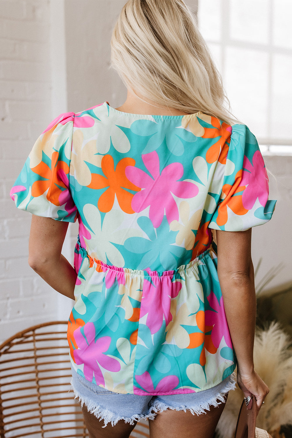 Kathryn Bubble Sleeve Peplum Blouse