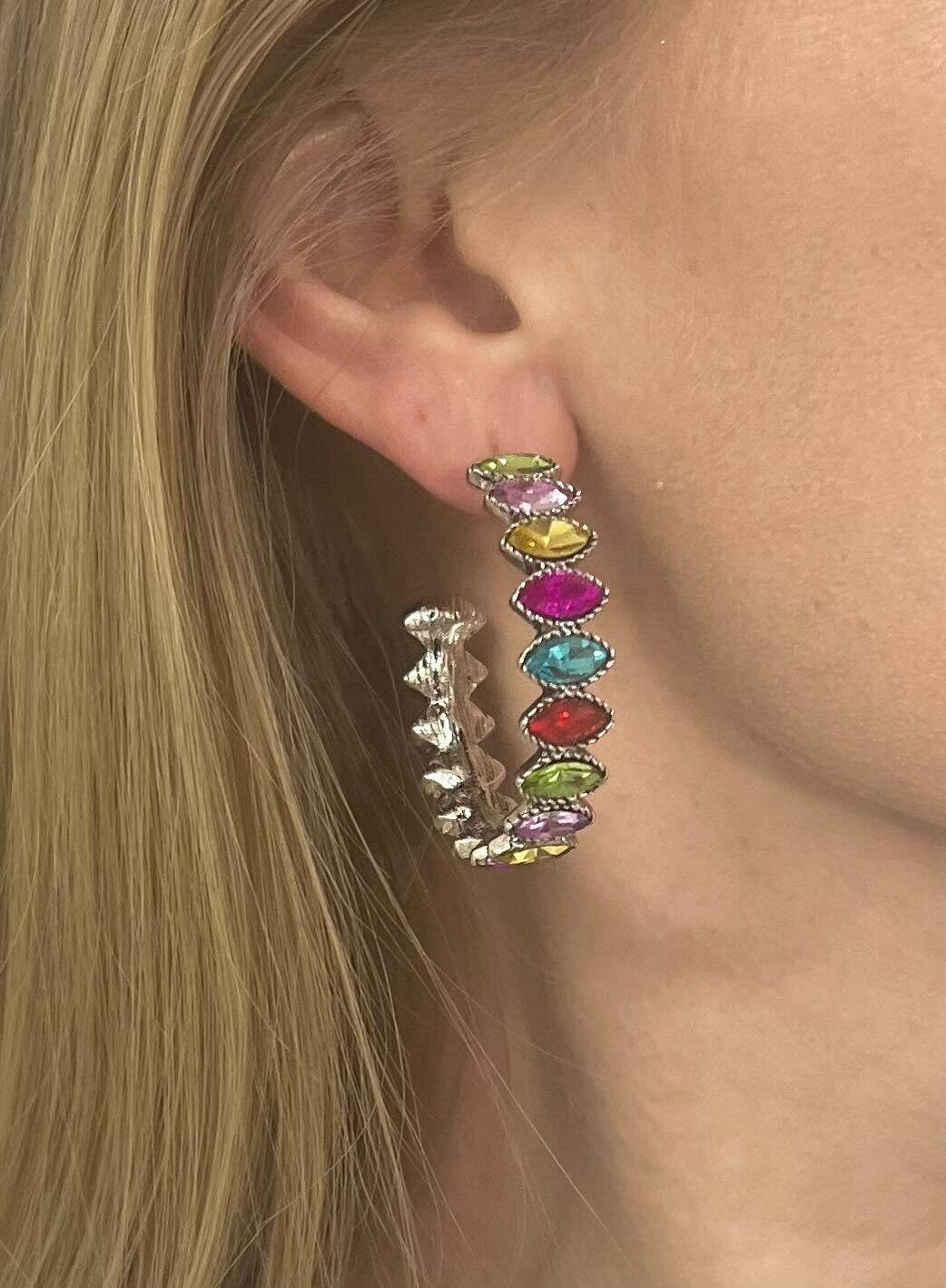 KEEP IT STUNNING RHINESTONE SILVER HOOPS