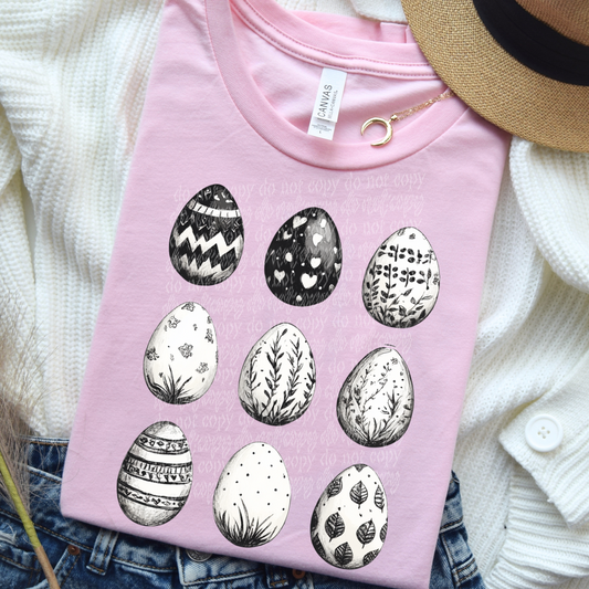 EASTER EGGS BLACK AND WHITE TEE