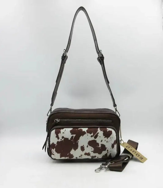 RODEO BROWN COW PRINT CROSS BODY