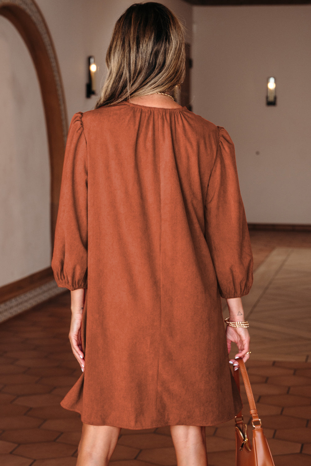 Yaranina Pleated Corduroy Mini Dress