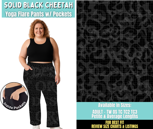 Preorder! Closes 6/25. ETA Sept. Solid Black Cheetah Yoga Flare Pants