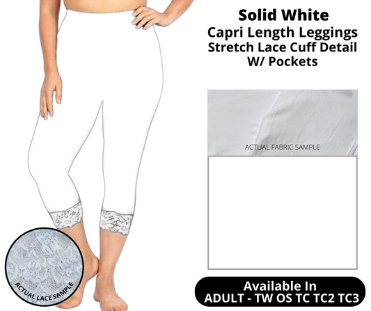 White Lace Cuff Capri Leggings w/ Pockets