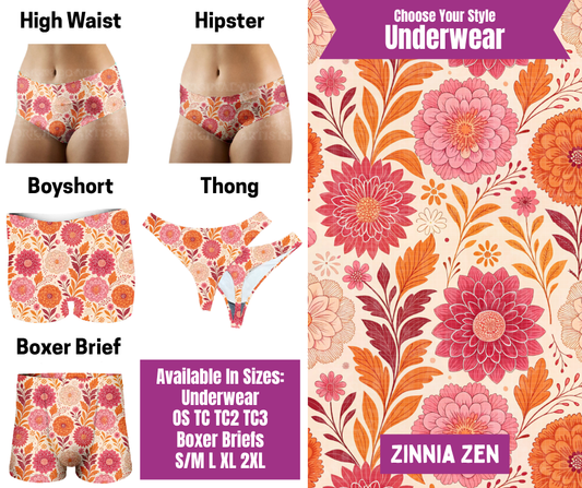 Preorder! Closes 6/24. ETA Sept. Zinnia Zen Hipster, High Waist, Boyshort, & Thong Underwear & Boxer Briefs