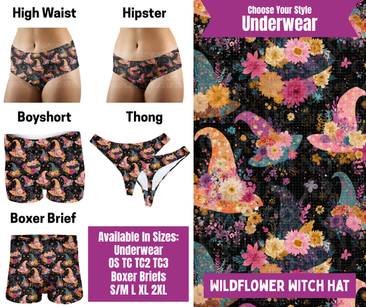 Preorder! Closes 6/24. ETA Sept. Wildflower Witch Hat Hipster, High Waist, Boyshort, & Thong Underwear & Boxer Briefs