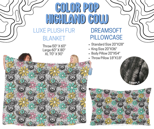 Preorder! Closes 4/29. ETA July. Color Pop Highland Cow Luxe Plush Fur Blanket and/or DreamSoft Pillowcase
