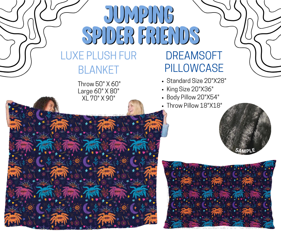 Preorder! Closes 4/29. ETA July. Jumping Spider Friends Luxe Plush Fur Blanket and/or DreamSoft Pillowcase