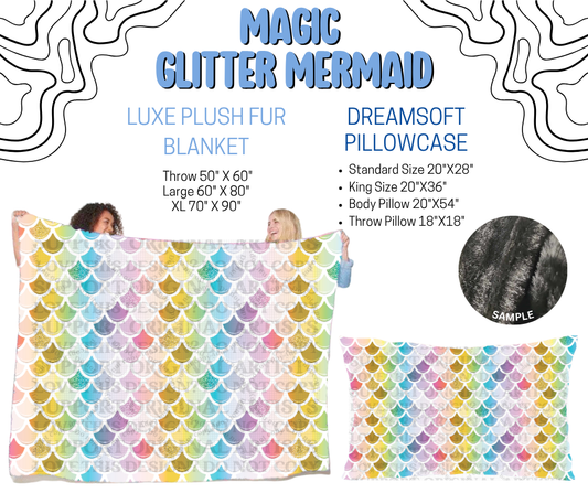 Preorder! Closes 4/29. ETA July. Magic Glitter Mermaid Luxe Plush Fur Blanket and/or DreamSoft Pillowcase