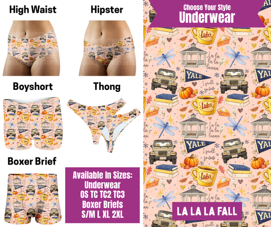 Preorder! Closes 6/24. ETA Sept. La La La Fall Hipster, High Waist, Boyshort, & Thong Underwear & Boxer Briefs