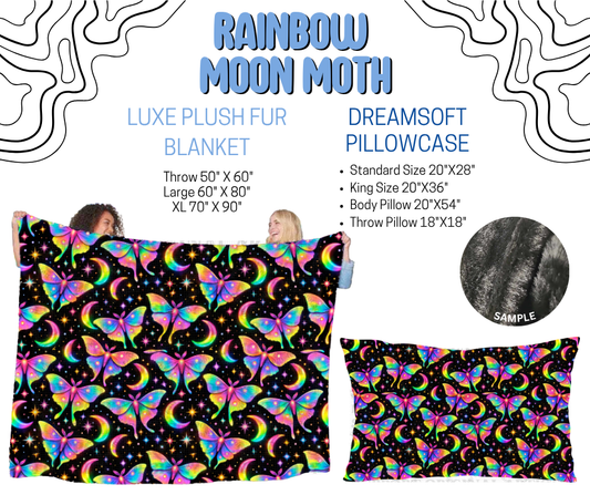 Preorder! Closes 4/29. ETA July. Rainbow Moon Moth Luxe Plush Fur Blanket and/or DreamSoft Pillowcase
